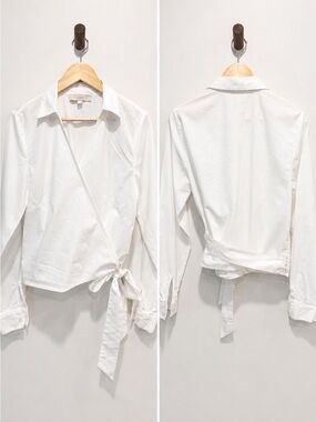 LOFT White Wrap Tie Blouse Long Sleeve Size M